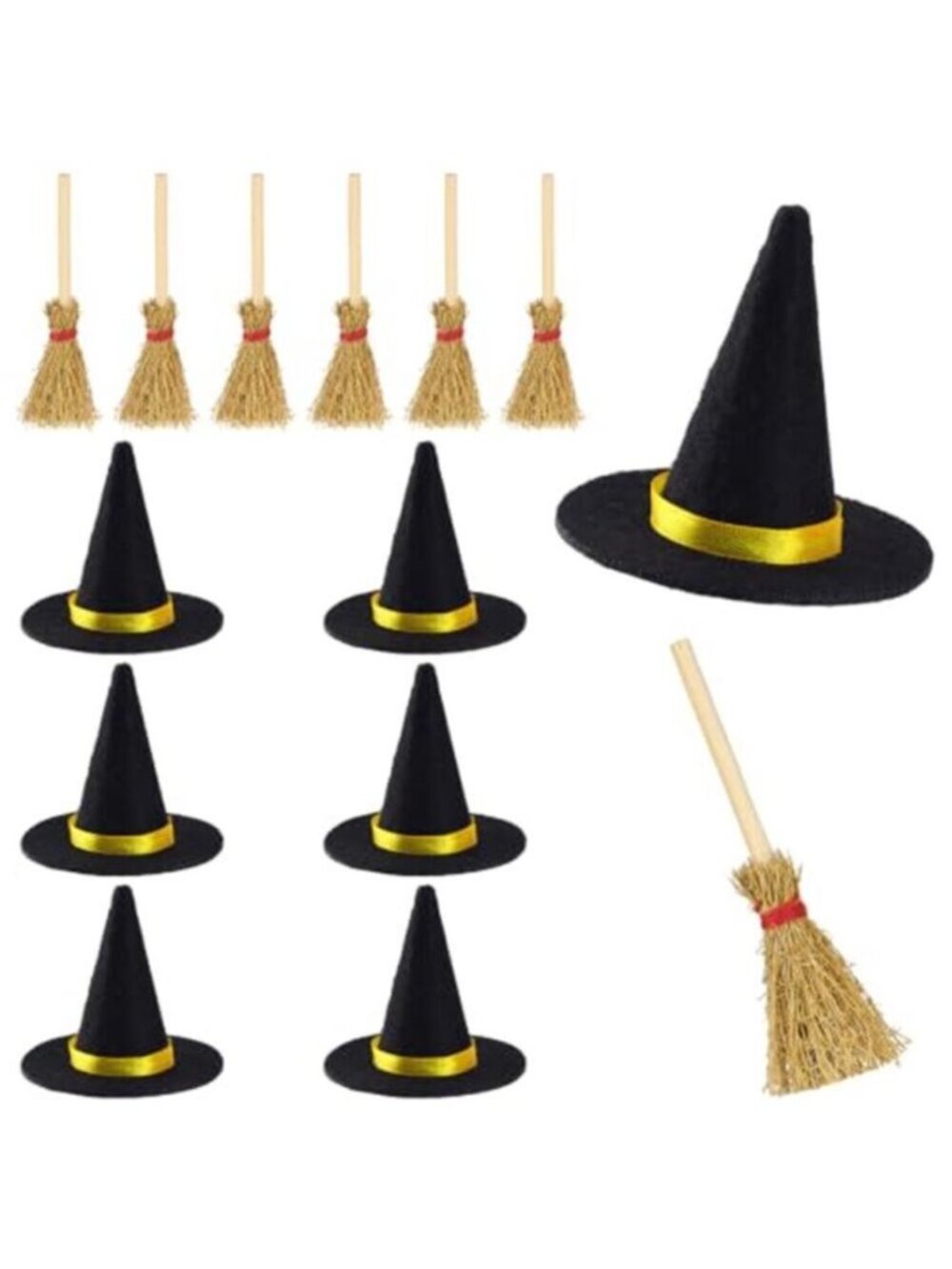 Mini Witch Hats and Brooms Halloween Straw Decorations